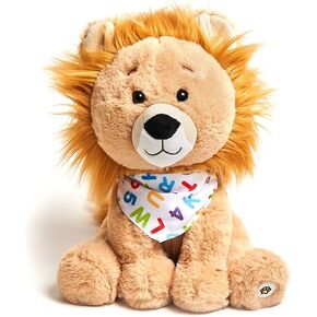 Cuddle Barn - Alphabet Leonard | Animated Singing Lion Stuffed Animal Plush Toy Wiggles Ears to ABC Song and Ten Little Elephants, 11 inches