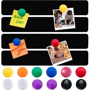 Metal Magnetic Strips with Adhesive Backing Memo Strip Black Magnet Bulletin Board with 12 Colorful Magnet for Wall Kitchen Office (4 Pcs, 2 x 12 Inch)