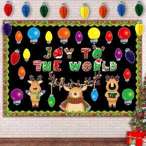 67 Pcs Christmas Honeycomb Bulletin Board Decoration Christmas Light Bulb Paper Cutouts Set Christmas Reindeer Chalkboard Wall Decor for Xmas Winter Holiday Party Classroom School Supplies