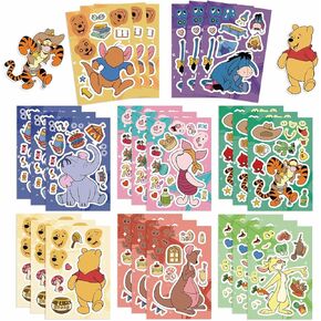 24Sheets Winnie The Pooh & Friends Make Your Own Stickers Make a Face Stickers Cute Vinyl Waterproof Sticker Faces Sheets for Kids Gifts for Party Supplies Decorations DIY Stickers (Yellow)