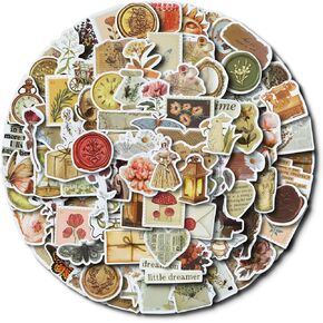 100PCS Vintage Stickers,Vintage Scrapbook Stickers Stickers for Scrapbooking Aesthetic Stickers for Journaling,for Water Bottle Laptop Cell Phone Case Waterproof Vinyl Sticker