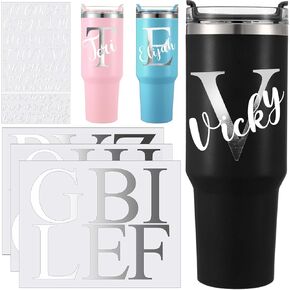 11 Sheets UV DTF Cup Wrap Transfer Name Stickers Sliver Personalized Name Stickers Silver Letter Stickers White Waterproof Numbers for Tumbler Glass Cups Laptop Piggy Bank Car