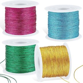 Shappy 440yards x 1mm Metallic Cord Tinsel Rope for Craft Making, Ribbon Wrap Thread Tag Cord for Gift Wrapping(Gold, Silver, Red, Green)