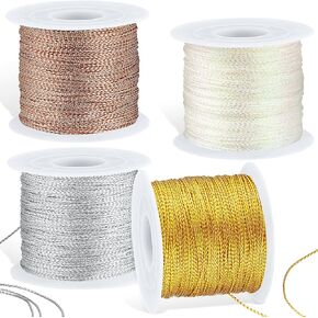 Shappy 440yards x 1mm Metallic Cord Tinsel Rope for Craft Making, Ribbon Wrap Thread Tag Cord for Gift Wrapping(Gold, Silver, Red, Green)