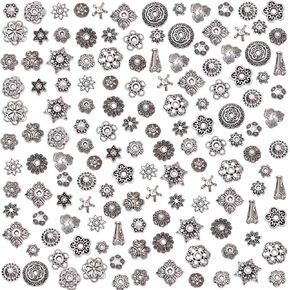 stino 60Pcs Antique Silver Metal Spacer Beads for Bracelet Earrings Necklace Making, Bulk Assorted Slide Heart Bead Jewelry Findings Accessories (Heart Silver 60Pcs)