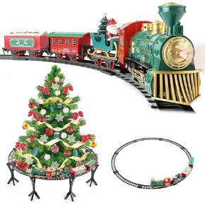 Train Set - Christmas Train Set Around & Under The Tree, Electric Train Set with Light & Sound, Battery Operated Kids Train Toys with Locomotive Engine Cars Tracks, Gift for Boys Girls