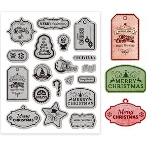 GLOBLELAND Christmas Label Cling Rubber Stamp 7.09x8.66inch Christmas Words EVA Stamps Embossing Stamp Seal Rubber Stamps for DIY Scrapbooking and Card Making Paper Craft Decor