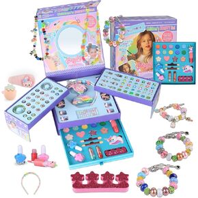 kacanpu DIY Charm Bracelet Making Kit for Girls，Nail Art Kit，Beads Jewelry Making Kit for Girls,4-12 Years Old，Makeup kit Jewelry Box，Birthday Gifts Toys for Girl Kids