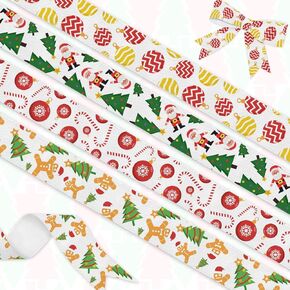 YKW 4 Rolls Christmas Ribbon Set - Festive Designs: Gold Icons, Merry Christmas, Santa - 1" x 20 Yards - Holiday Ribbon for Gifts, Crafts, Decorations