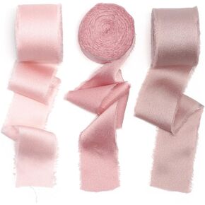 CT CRAFT LLC Frayed Satin Silk Ribbon 1.5" x 10 Yards x 3 Rolls Coral Dusty Coral Terracotta for Christmas Home Decor Gift Wrapping DIY Crafts Wedding Invitation Bouquets