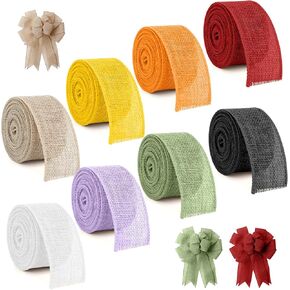 Burlap Christmas Ribbon Wired Burlap Ribbon for Gift Wrapping, 1 1/2 Inch Total 10 Yards, Natural Jute Burlap Wired Ribbon for Christmas Tree Ribbons for Crafts Wreaths Thanksgiving Ribbon 2 Rolls