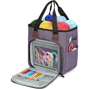 Crochet Bag Organizer Yarn Storage - Portable Crochet Organizer Knitting Tote Bag for Crochet Hooks Crocheting Kit Yarn Balls, Only Bag No Accessories(Purple)
