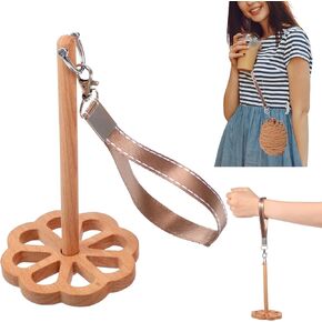Yuanchu Portable Wrist Yarn Holder with Crossbody Strap, Wrist Yarn Ball Holder for Crocheting Wooden Yarn Spinner Yarn Organizer Storage Knitting Supplies Crochet Holder for Craft Lover Knitting Gift