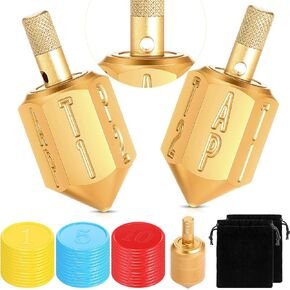 2 Pirinola Toma Todo Set Put and Take Spinner Dice Game with Bags & Digital Chips 6 Sided Aluminum Alloy Rotary Hexagon Gambling Top Desktop Dice for Cinco De Mayo Mexican Fiesta Ante up Game