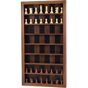 Wall Mount Chess Board Game Wooden Giant Chess Game Set Vertical Hanging Display Case Family Play Game Art Decor for Home (Black)
