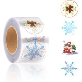 500pcs 1.5in Clear Merry Christmas Stickers Roll, 4 Styles Foil Gold Round Snowflake Christmas Tree Pattern Present Decorative Labels Seals for Envelope Sealing Invitation Greeting Cards Gift Decor