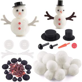 KUUQA 344 Pcs Snowman Crafts DIY Kit, Includes Mini Black Top Hats Carrot Noses Tiny Black Buttons and Mini Buckhorn for Christmas Crafting Sewing Christmas Party Supplies