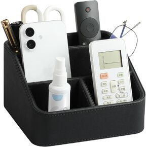 Remote Control Holder, PU Leather Small Desk Organizer Stylish Cute Desktop Organizer for Home Office Desk Accessories, Remote Caddy Bedside Nightstand Organizer for Women Men (Cream)