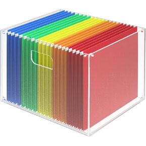 Hanging File Box File Organizer Box, Filing Box Hanging File Folder Box, Acrylic File Box with Hanging Folders, Plastic File Storage Box with Handles, Clear Document Box for Letter/Legal