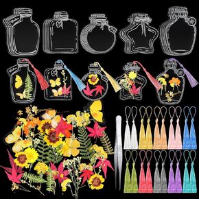 TaoBary 81 Pcs DIY Transparent Dried Flower Bookmark Set Include Clear Bookmarks Dried Flowers Colorful Tassels and Tweezer Handmade Dried Floral Bookmark for Book Bottle Supplies(Classic)