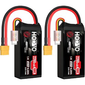 HOOVO 2S Shorty Lipo Battery 2200mAh 100C 7.4V RC Lipo Battery with XT60 Connector for FPV Racing Drone RC Airplane Helicopter Quadcopter Car-2 Pack
