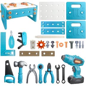 68 Pcs Kids Tool Set, Toddler Electronic Toy Drill and Screw Toys, Design and Drill Kids Tool Box, Kids Power Tools and Construction Kits, Coolest Toddler Gifts Toys 3-4 5 6 Year Old