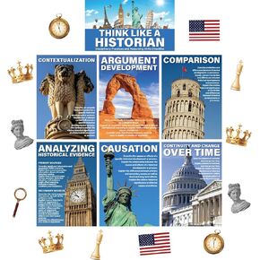 19 Pcs Social Studies Classroom Decorations Civilizations Poster with Cutouts Think Like a Historian Poster for Middle School High School Office Home Classroom Supplies