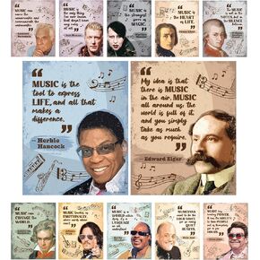 Decorably 12 Music Classroom Posters - 11x14in Music Classroom Decor, Music Classroom Decorations, Music Posters for Classroom, Music Bulletin Board, Music Composer Posters for Classroom