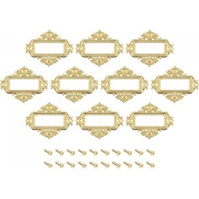 uxcell Metal Label Holders, 55x43mm 12Pcs Vintage Lace-up Business Tag Label Frame Card Holder for Shelve File Office Library Drawer, Gold Tone