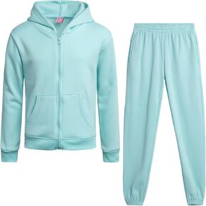Real Love Girls' Jogger Set - 2 Piece Basic Fleece Solid Full Zip Hoodie and Sweatpants (Size: 7-16)