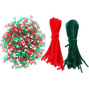 EXCEART 1060pcs الخرز العظام الثلاثي منظفات عيد الميلاد طفل الحلي مثلث الخرز للحرف اليدوية الحالية الزينة كاندي قصب مجوهرات المهر الخرز الكلاسيكية البلاستيك خط معدني الطفل
