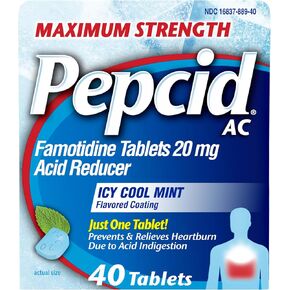 Pepcid AC Maximum Strength Heartburn Relief Tablets with an Icy Cool Mint Flavored Coating, Prevents & Relieves Heartburn due to Acid Indigestion & Sour Stomach, 20 mg Famotidine, 40 ct