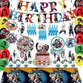 Birthday Party Supplies, 139pcs Party Decorations Include Stickers, Banner, Plates, Knives, Tablecloth for Kids Anime Theme Party