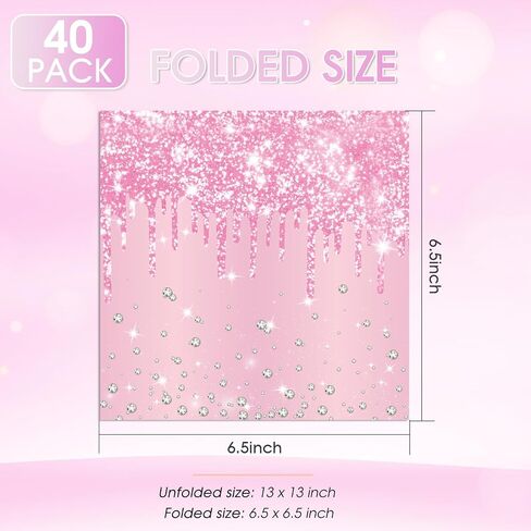 40PCS Happy Birthday Napkins Red Diamond Party Decorations Red Napkins Disposable Beverage Dessert Napkins for Girls Women Brithday Wedding Baby Shower 2 Ply in Kuwait