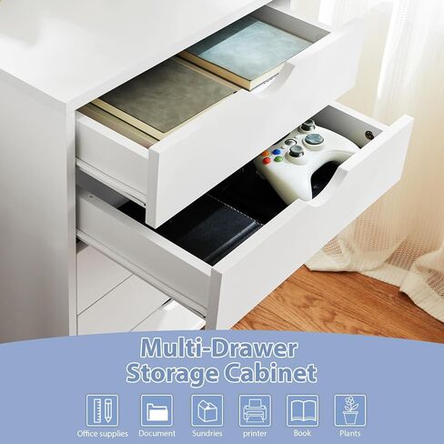 Drawer Chest File Cabinet, Wood Dresser Under Desk Storage, Mobile Printer Stand with Lockable Wheels For Home Office Study, White, 7-Drawers in Saudi Arabia