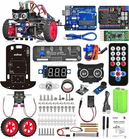 OSOYOO Model 3 Robot Car DIY Starter Kit لـ Arduino، الروبوتات التعليمية الآلية، تطبيق التحكم عن بعد، تعلم كيفية البرمجة، الترميز الميكانيكي IOT للمراهقين والبالغين in Kuwait