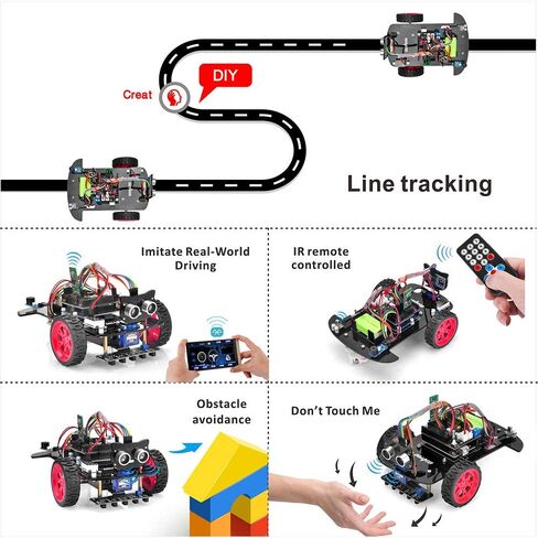 OSOYOO Model 3 Robot Car DIY Starter Kit لـ Arduino، الروبوتات التعليمية الآلية، تطبيق التحكم عن بعد، تعلم كيفية البرمجة، الترميز الميكانيكي IOT للمراهقين والبالغين in Kuwait