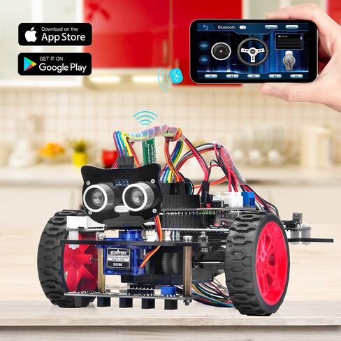 OSOYOO Model 3 Robot Car DIY Starter Kit لـ Arduino، الروبوتات التعليمية الآلية، تطبيق التحكم عن بعد، تعلم كيفية البرمجة، الترميز الميكانيكي IOT للمراهقين والبالغين in Kuwait
