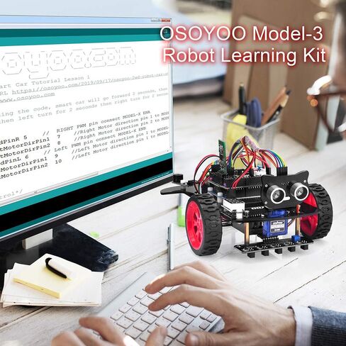 OSOYOO Model 3 Robot Car DIY Starter Kit لـ Arduino، الروبوتات التعليمية الآلية، تطبيق التحكم عن بعد، تعلم كيفية البرمجة، الترميز الميكانيكي IOT للمراهقين والبالغين in Kuwait