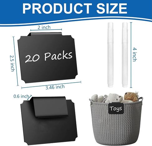 ملصقات سلة، 20 عبوة من الملصقات البلاستيكية مثبتة على صناديق التخزين، علامات سبورة قابلة للإزالة وقابلة لإعادة الاستخدام لتنظيم مكعبات القماش (أسود) in Kuwait