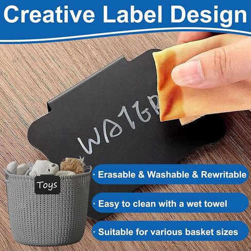 ملصقات سلة، 20 عبوة من الملصقات البلاستيكية مثبتة على صناديق التخزين، علامات سبورة قابلة للإزالة وقابلة لإعادة الاستخدام لتنظيم مكعبات القماش (أسود) in Kuwait