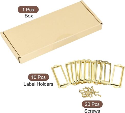 uxcell Metal Label Holders, 83x30mm 10pcs File Name Card Tag Label Holder Frame for Office Library Drawer Cabinet Shelves, Gold Tone in Saudi Arabia