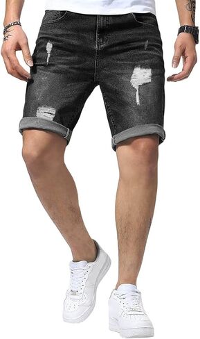 JMIERR Mens Shorts Casual Denim Stretch Slim Fit Washed Distressed Rolled Ripped Jean Shorts for Men in Saudi Arabia