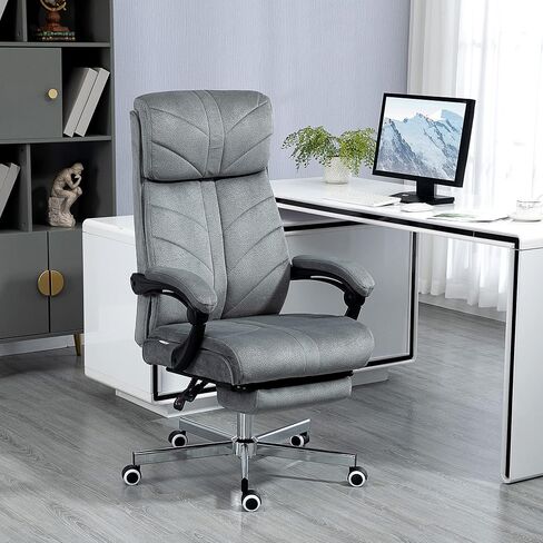 Vinsetto High-Back Executive Office Chair with Footrest, Microfiber Computer Chair with Reclining Function and Armrest, Ergonomic Office Chair, Gray in Saudi Arabia