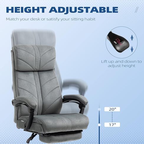 Vinsetto High-Back Executive Office Chair with Footrest, Microfiber Computer Chair with Reclining Function and Armrest, Ergonomic Office Chair, Gray in Saudi Arabia