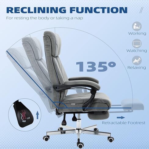 Vinsetto High-Back Executive Office Chair with Footrest, Microfiber Computer Chair with Reclining Function and Armrest, Ergonomic Office Chair, Gray in Saudi Arabia
