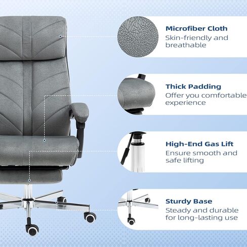 Vinsetto High-Back Executive Office Chair with Footrest, Microfiber Computer Chair with Reclining Function and Armrest, Ergonomic Office Chair, Gray in Saudi Arabia