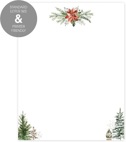 Pine Sprigs Greenery Letterhead / 40 Festive Holiday Printer Sheets / 8.5" x 11" Evergreen Tree Christmas Paper/Decorative Winter Floral Stationery in Saudi Arabia