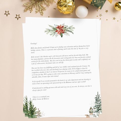Pine Sprigs Greenery Letterhead / 40 Festive Holiday Printer Sheets / 8.5" x 11" Evergreen Tree Christmas Paper/Decorative Winter Floral Stationery in Saudi Arabia