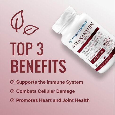 معتمد من Science® Astaxanthin 12 mg - مضاد أكسدة قوي للغاية - يدعم القلب والعينين والمفاصل والجلد - 30 كبسولة نباتية لكل زجاجة - كمية تكفي لمدة 3 أشهر in Saudi Arabia